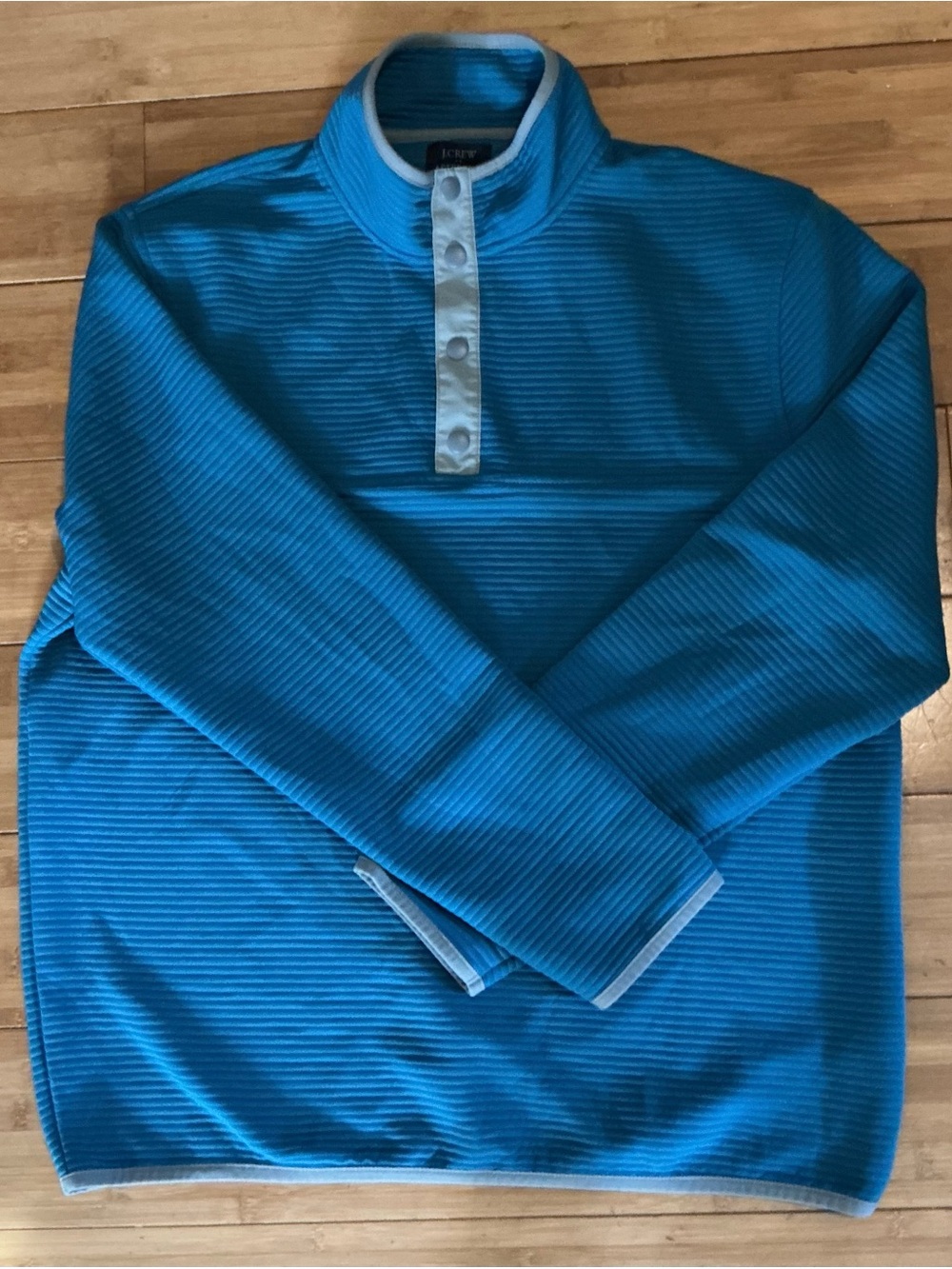 J.Crew Mens Large Vibrant Blue Ribbed Snap Button Pullover Fleece Sweater